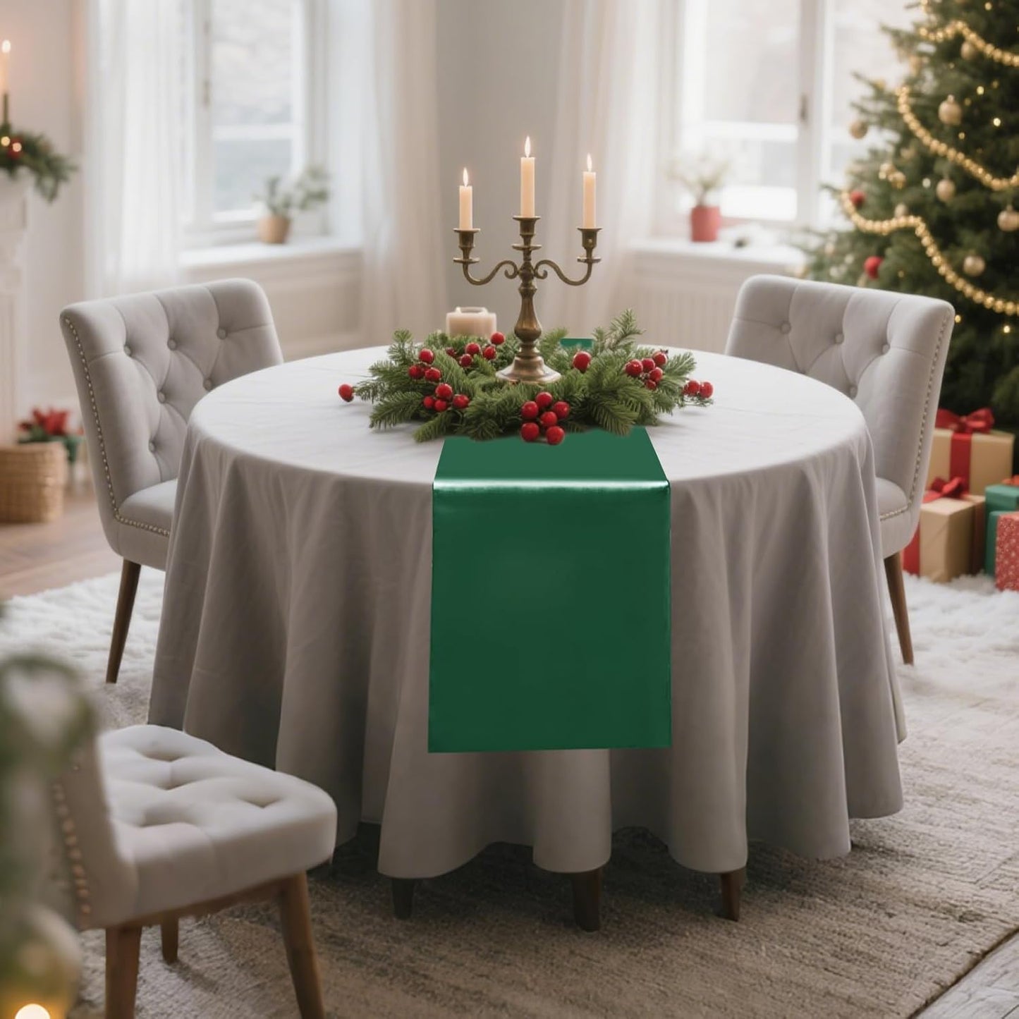 10 Pack Satin Table Runner 12 x 108 Inch Long Dark Green Silk Table Runner for Wedding Party Banquet Birthday Decoration