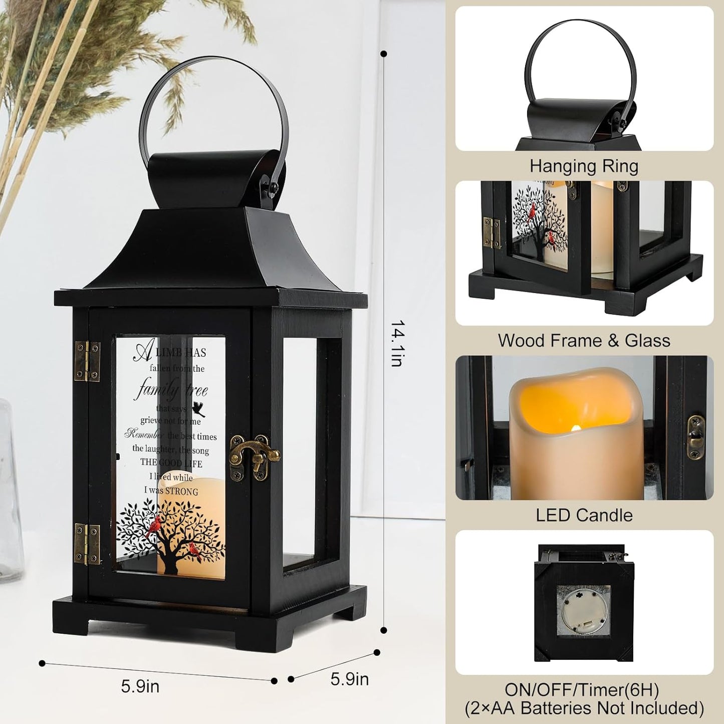 Memorial Lantern - Bereavement Sympathy Gifts for Loss of Loved One Mother Father, Thoughtful Funeral Gifts in Memory of Loved One with LED Candle