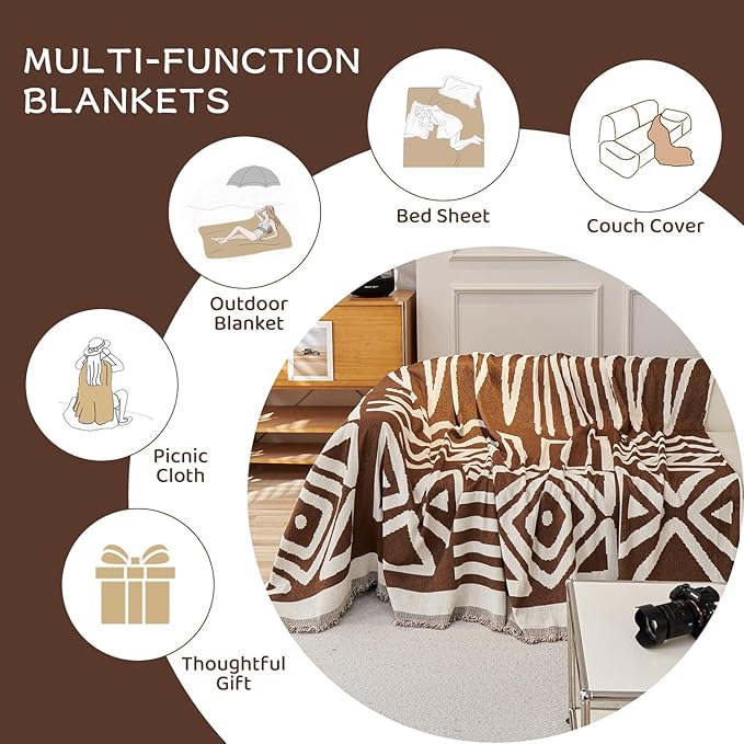 STACYPIK Soft Breathable Boho Chocolate Sofa Cover Stain Resistant Furniture Protector for 3 Cushion Couch Washable Sofa Cover for Dogs Cats Dark Khaki Reversible Sectional Covers for Sofa-91X118IN