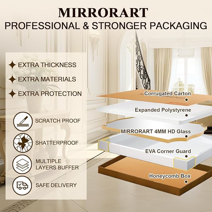 Gold Mirror for Bathroom, Gold Scalloped Bathroom Mirror, Vintage Vanity Mirror, Irregular Mirror in Stainless Steel, 22 x 30 Antique Brass Mirror, Wall Mounted Mirrors with Curved Edge