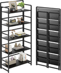 No Assembly Folding Bookshelf, 5 Tiers Collapsible Book Shelf for Home Office, Vintage Wood Foldable Bookcase Storage Organizer for Living Room Bedroom (Black)