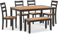 Signature Design by Ashley Gesthaven Casual Dining Table with 4 Chairs and Bench, Set of 6, Light Brown & Dark Brown