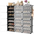Portable Shoe Rack Organizer with Door, 48 Pairs Shoe Storage Cabinet Easy Assembly, Plastic Adjustable Shoe Organizer Stackable Detachable Free Standing Shoe Rack DIY Expandable 8 Tier Black