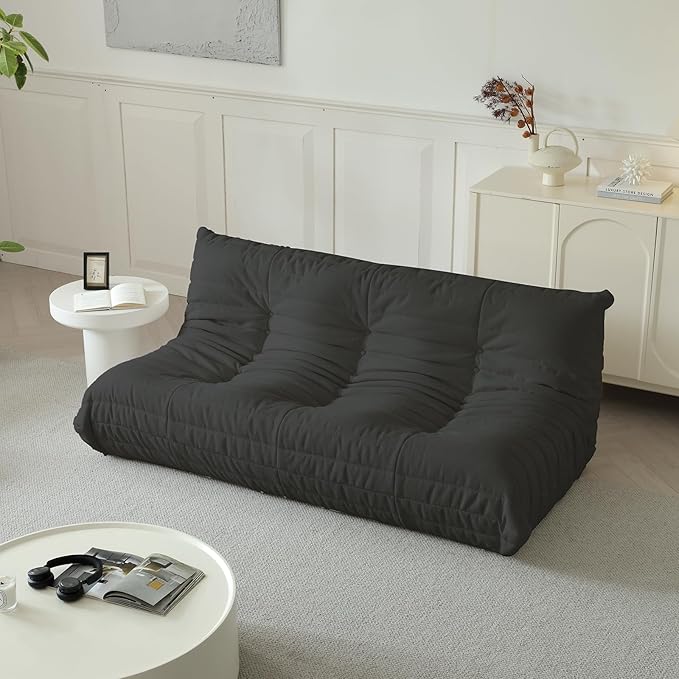 Luxury Sofa Couch Chair, Lazy Floor Seating, Fireside Bean Bag Chair, Ergonomic Tatami Sofa Lounger for Living Room, Bedroom, Office, 3 Seat, Black