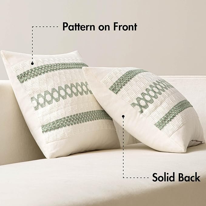 MIULEE Set of 2 Sage Green Boho Decorative Lumbar Pillow Covers 12x20 Inch - Image 6