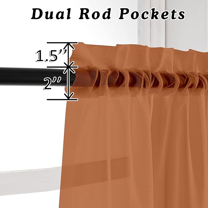 OVZME Orange Sheer Curtains 108 Inches Long, Light Filtering Semi Transparent - Image 3