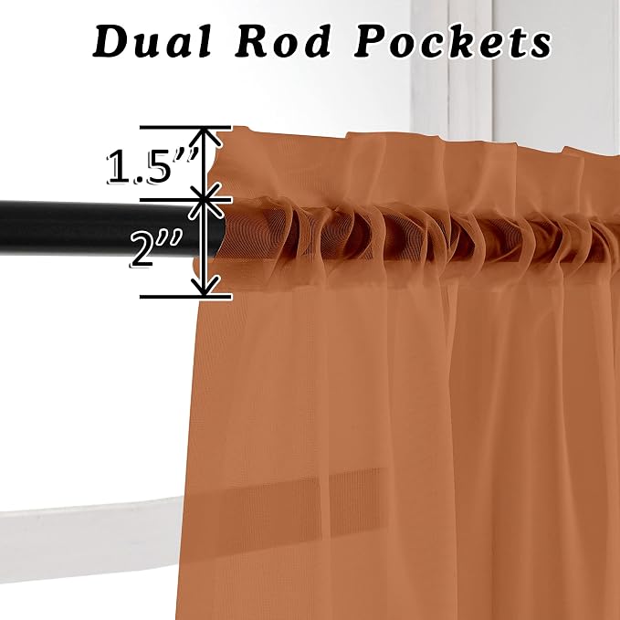 OVZME Orange Sheer Curtains 72 Inches Long 2 Panels - Image 3