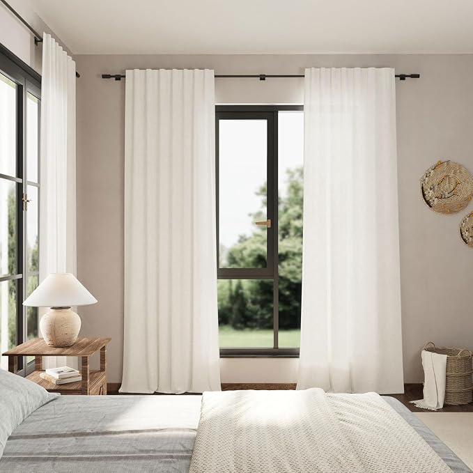 Beige White Linen Curtains for Living Room Extra Long 110 Inches Long Back Tab - Image 7