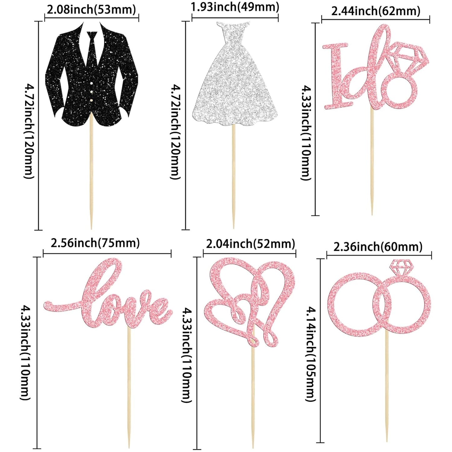 Gyufise 24Pcs Wedding Cupcake Toppers Glitter Groom and Bride Cupcake Picks Love I Do Ring Heart Cake Decorations for Bridal Shower Wedding Engagement Party Cake Decorations Supplies