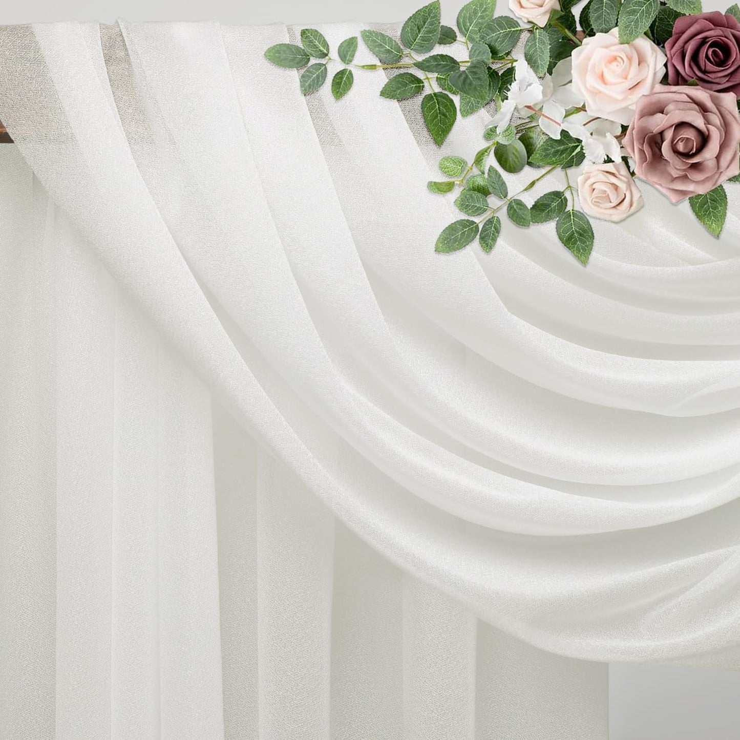 Wedding Arch Draping Fabric 1 Panel 28.7" x 20FT Ivory Sheer Chiffon Backdrop Drapes for Wedding Ceremony Birthday Party Bridal Shower Outdoor Decoration