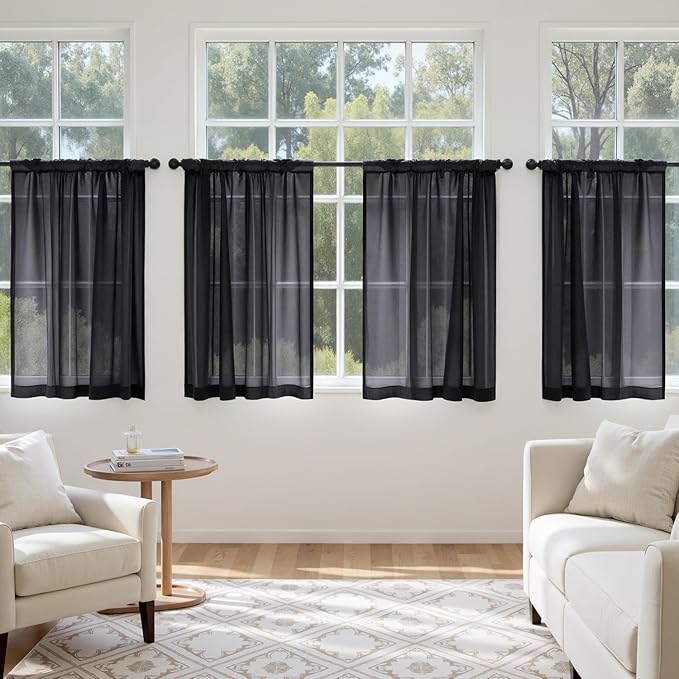 MIULEE Short Sheer Curtains 45 Inches Long, 4 Panels Set, Light Filtering Rod - Image 4