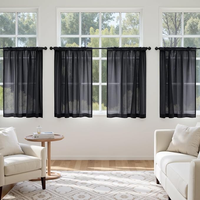 MIULEE Short Sheer Curtains 54 Inches Long, 4 Panels Set, Light Filtering Rod - Image 4