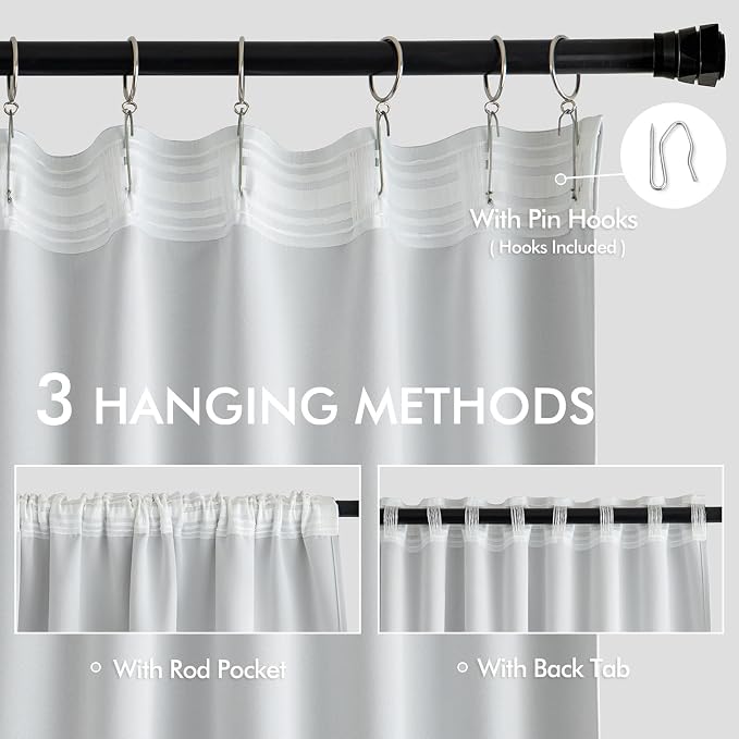 MIULEE Greyish White Back Tab Blackout Curtains 63 Inches Long 2 Panels Set - Image 3