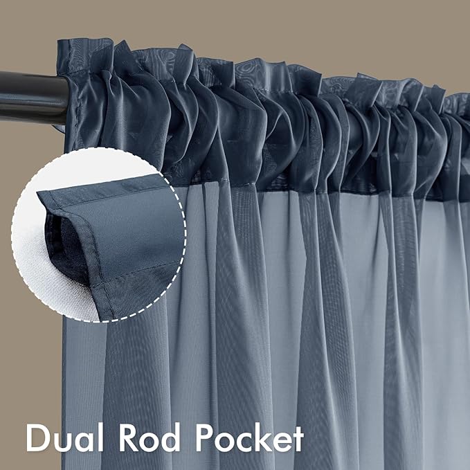 MIULEE Navy Blue Sheer Curtains 63 Inches Long, 4 Panels Set, Light Filtering - Image 3