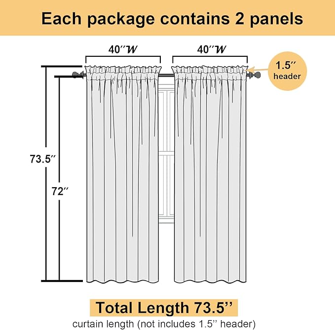 Lecloud Ivory Sheer Curtain Panels 72 Inch Length, Light Filtering Window - Image 4