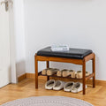 Shoe Bench, Entryway Bench, Wood 2-Tier Shoe Rack with Cushion Padded Seat Shoe Organizer (23.62",Black)