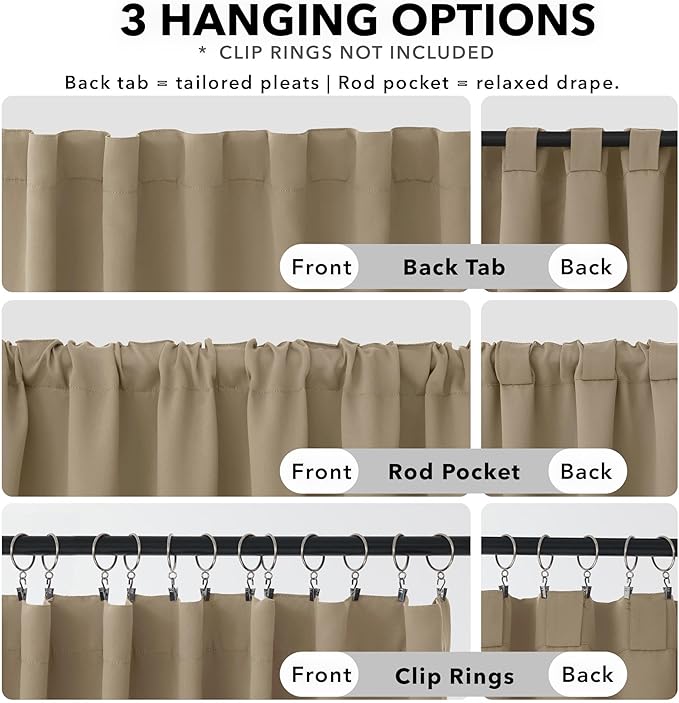Deconovo Blackout Curtains, Thermal Insulated, W70 x L95 2 Panels, Back Tab - Image 2