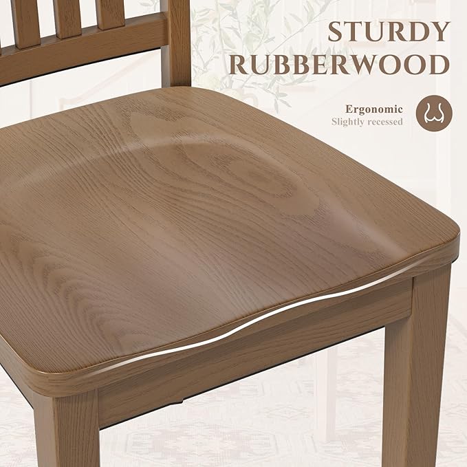 COLAMY Wooden Dining Chairs Set of 2, Solid Rubberwood Kitchen & Dining Room Chairs, Farmhouse Rustic Side Chairs for Dining Table, Anti-Slip Protection, Classic Windsor Style Seating, Oak Light Brown