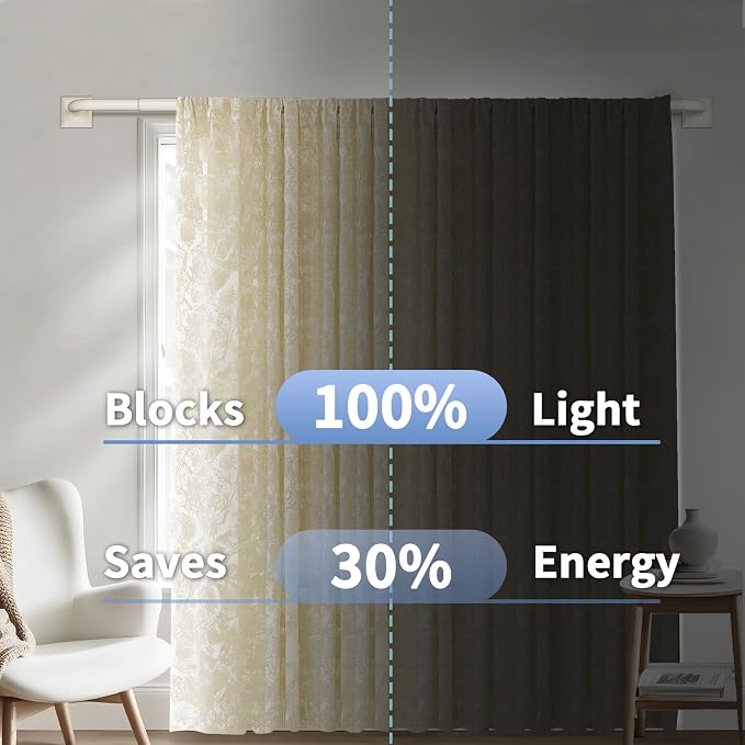 Beige White Curtain Rods for Windows 66-152Inch Heavy Duty Wrap Around Blackout - Image 4