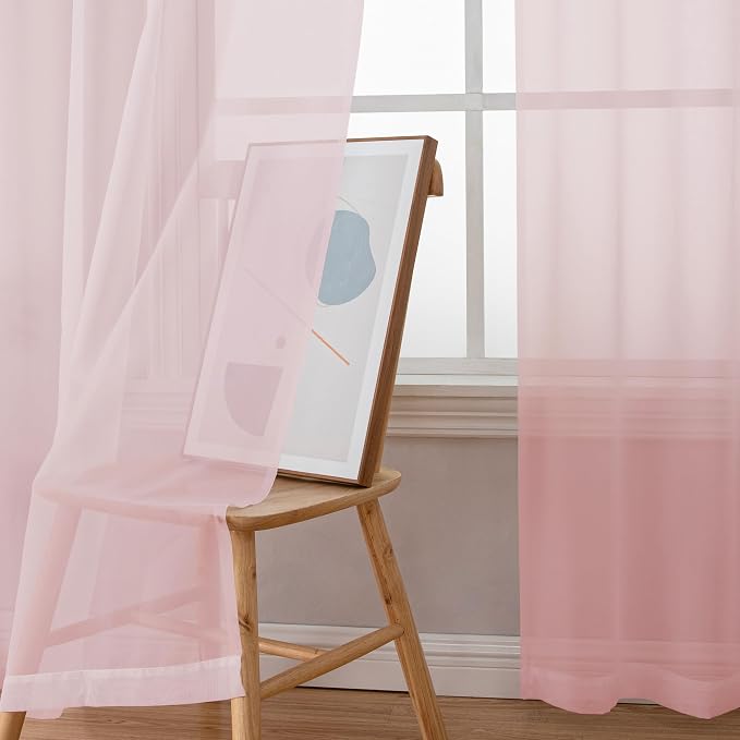 Simplebrand Blush Sheer Curtains 96 Inches Long, Light Filtering Rod Pocket - Image 3