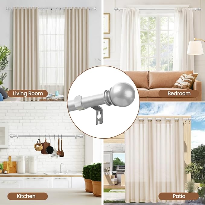 Silver Curtain Rod for Windows 48 to 84 or 88 Inch, 2 Pack 5/8 Inch Diameter - Image 7