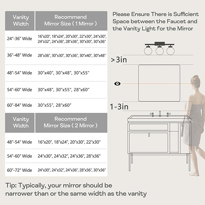 Black Framed Bathroom Mirror for Wall, Matte Black Rounded Corner Rectangle Vanity Mirror, Brushed Frame, Tempered Glass, Anti-Rust, Hangs Horizontally or Vertically (24" x 32", Black)