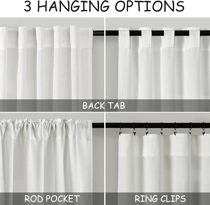 Nanspring Ivory Linen Curtains for Living Room 2 Panels Set Extra Long Back Tab - Image 3