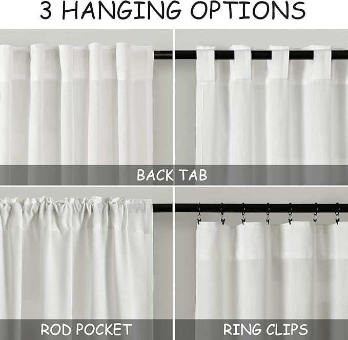 Ivory Linen Curtains 108 Inches Long 2 Panels Set Back Tab Rod Pocket Semi - Image 3
