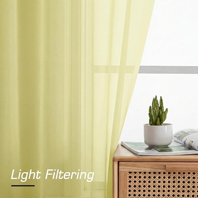 Simplebrand Light Yellow Sheer Curtains 72 Inches Long 2 Panels - Image 2