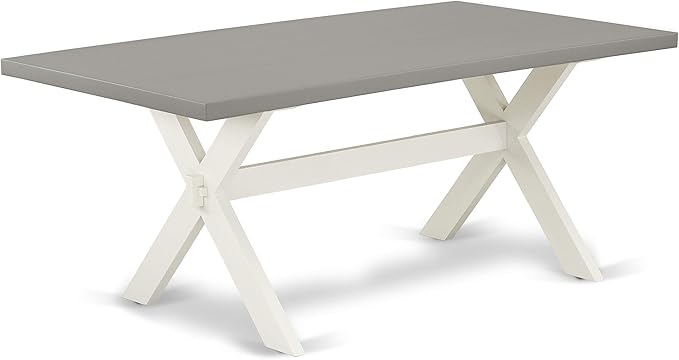 East West Furniture X097EL207-7 7 Piece Dining Room Table Set Consist of a Rectangle Kitchen Table with X-Legs and 6 Gray Linen Fabric Parson Dining Chairs, 40x72 Inch, Multi-Color