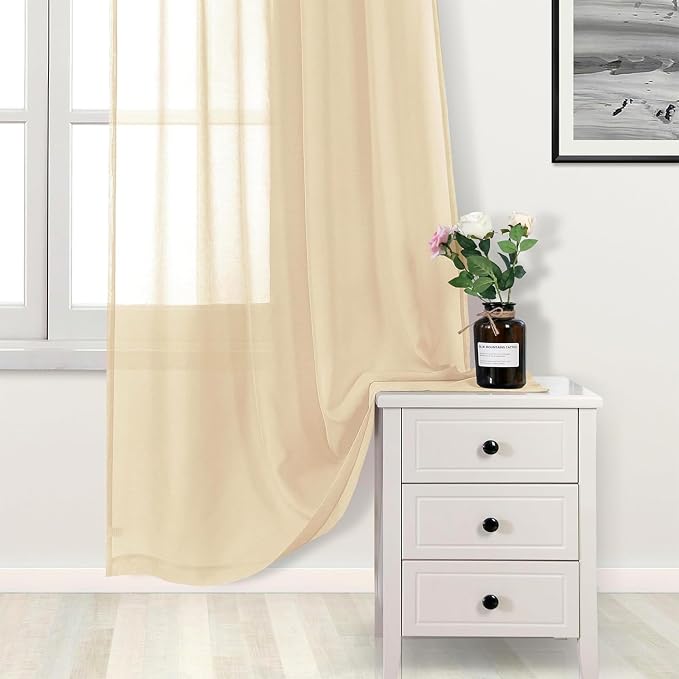 DWCN Beige Sheer Curtains for Kitchen Windows - Image 4