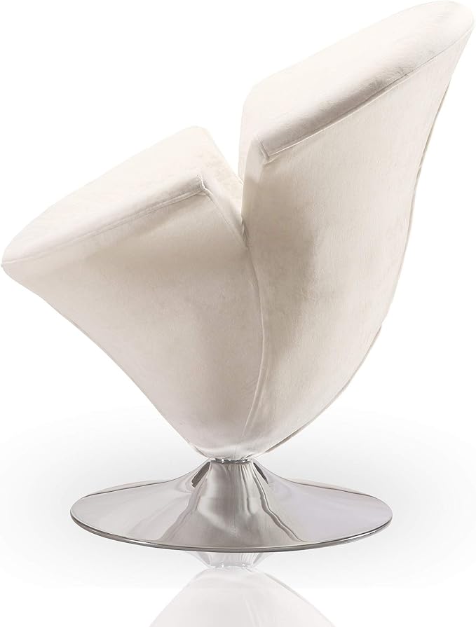 Manhattan Comfort Tulip Swivel Accent Chair Set of 2 with 360° Turn, Modern Flower Inspired Design, Soft Velvet Upholstery, Polished Chrome Base, No Assembly Required, 300 Lbs Capacity, White