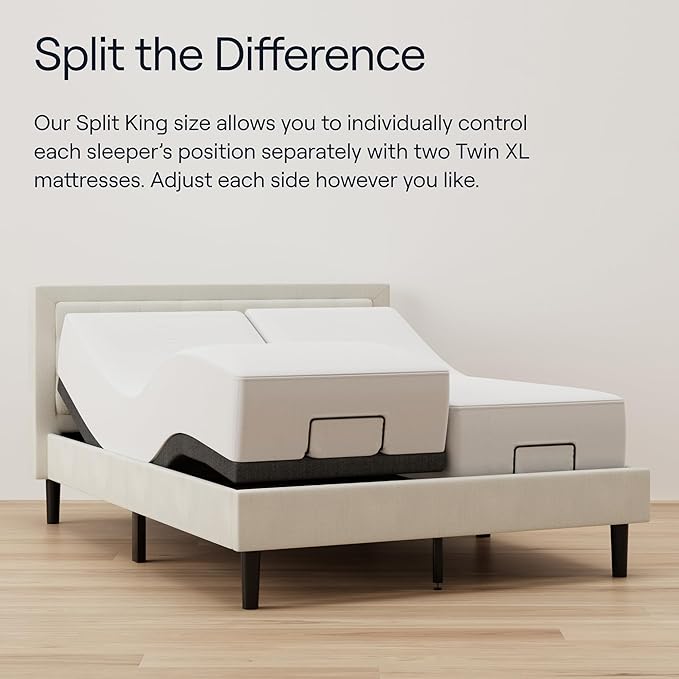 Nectar Luxe Split King Adjustable Base & 14” Mattress (New Version) - Head & Foot Incline - Medium Firm Memory Foam - Cooling Upgrade - 3 Massage Settings - 365-Night Mattress Trial & Forever Warranty
