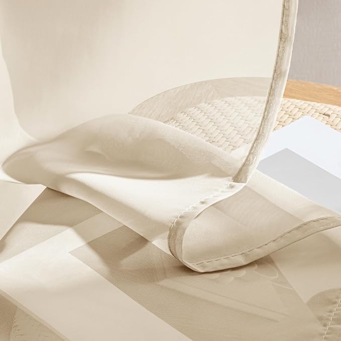 MIULEE Butter Cream Sheer Curtains 63 Inches Long, 4 Panels Set, Rod Pocket - Image 7