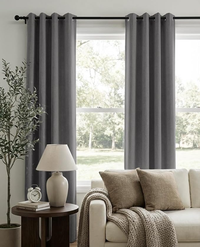 100% Blackout Shield Curtains, Dark Gray, 2 Panels, Grommet Top, Thermal - Image 2