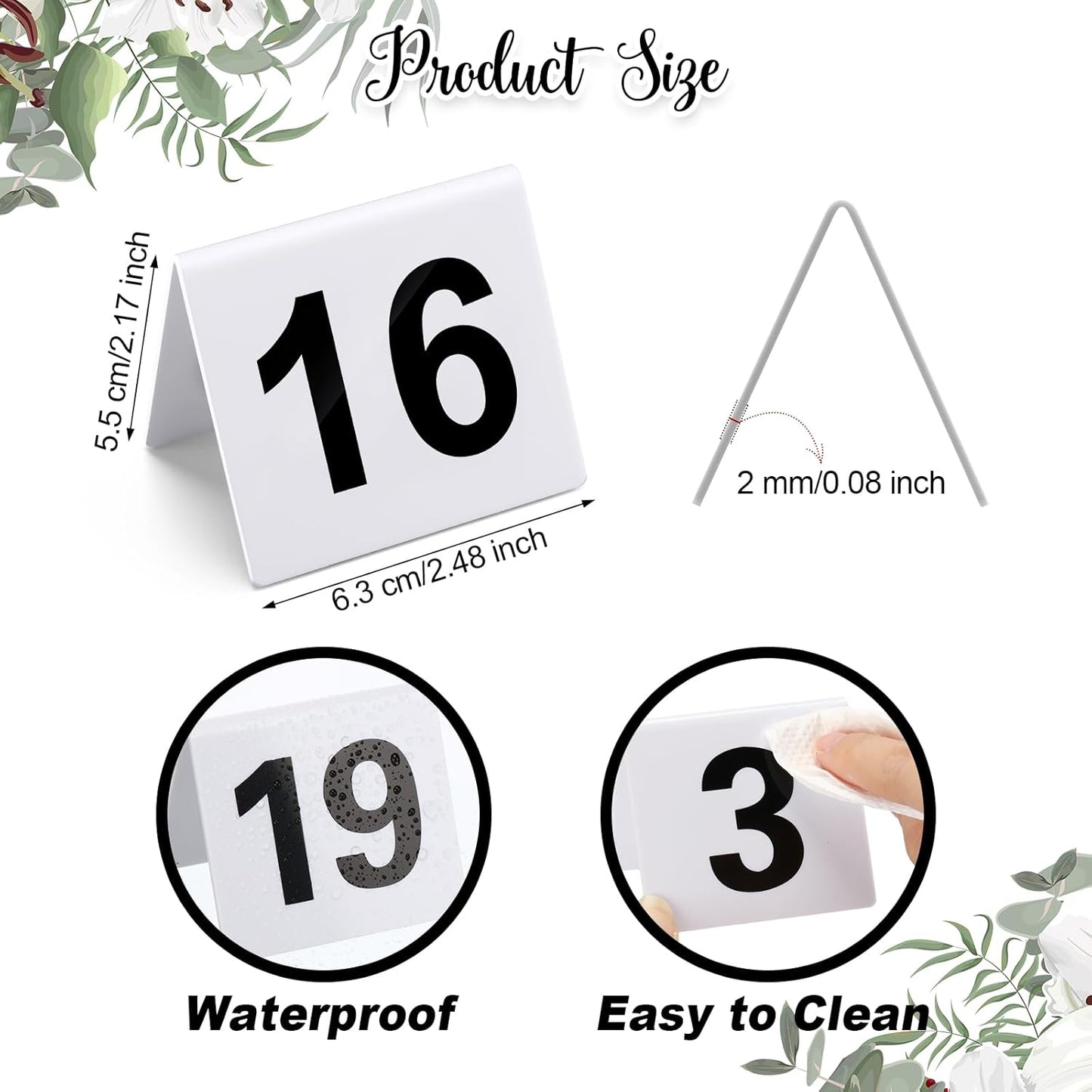 Tuanse Table Numbers 1-25 Acrylic Double Side Numbered Table Tents Plastic Restaurant Wedding Numbers Cards Signs for Party Banquets Wedding Reception(White, Black)