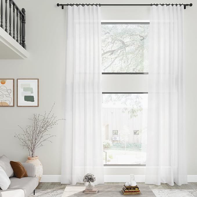Nanspring White Extra Long Curtain 130 inches Long 2 Panels Set - Image 2