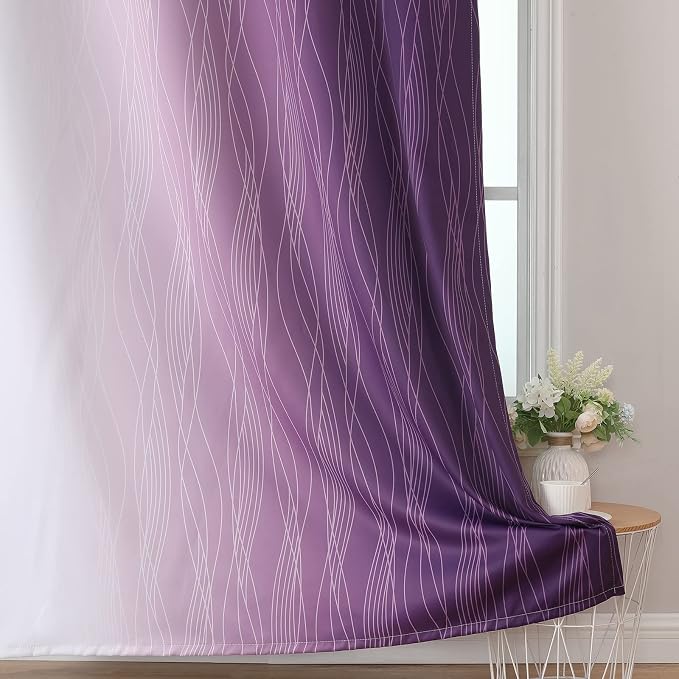 Estelar Textiler Purple and Grayish White Blackout Curtains 108 Inches Long - Image 6