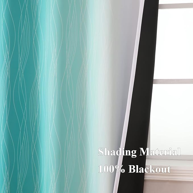 Estelar Textiler Teal and Greyish White Room Darkening Blackout Curtains 84 - Image 5