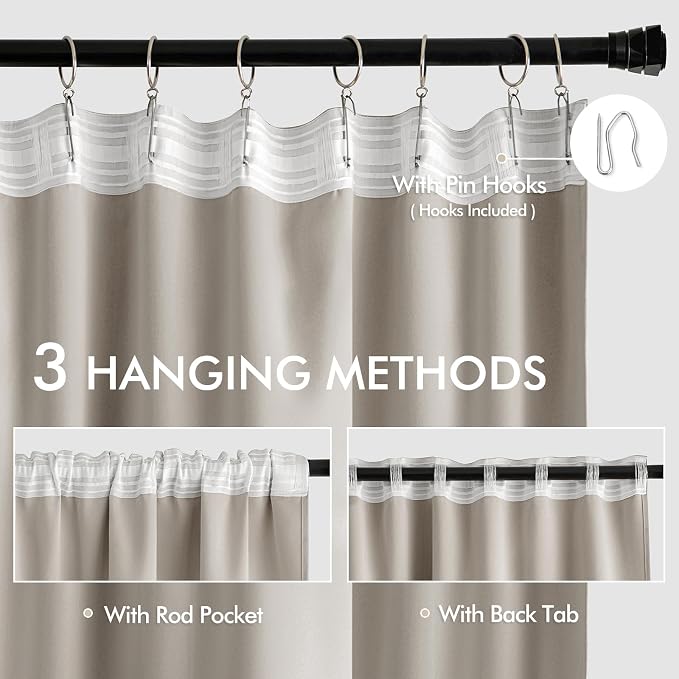 MIULEE Natural Back Tab Blackout Curtains 102 Inch Long 2 Panels Set - Image 3