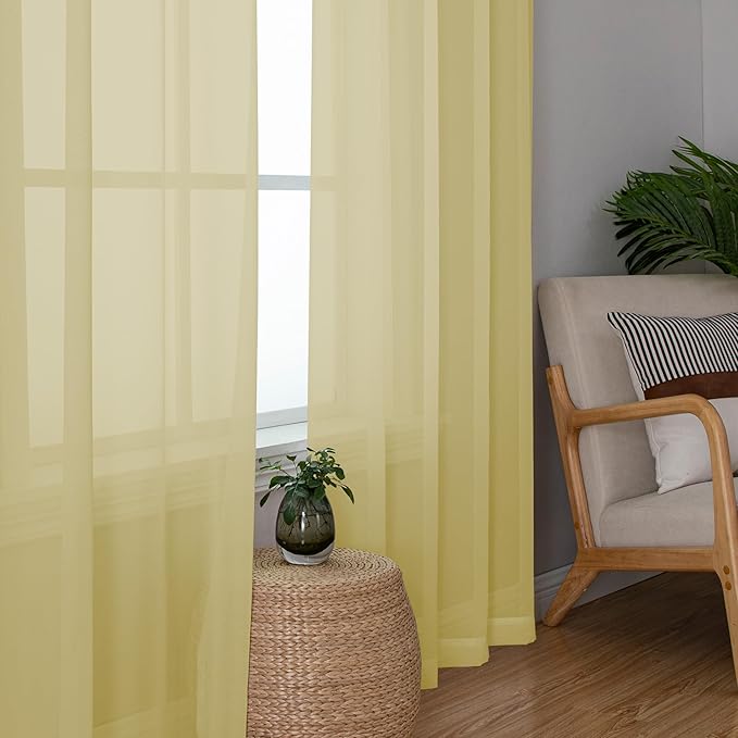 Chyhomenyc Mustard Yellow Sheer Curtains 108 Inches Long - Image 3