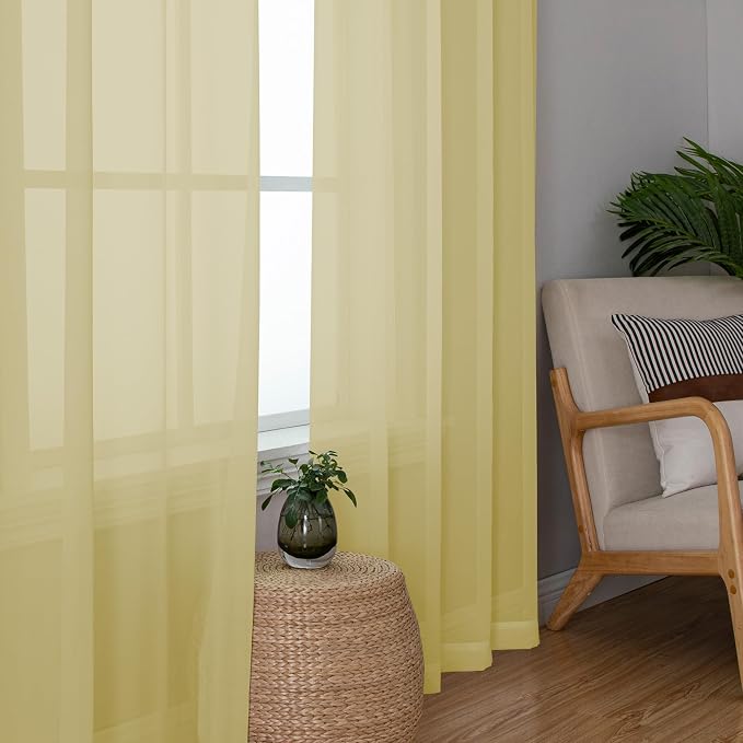 Chyhomenyc Mustard Yellow Sheer Curtains 72 Inches Long, Light Filtering Window - Image 3