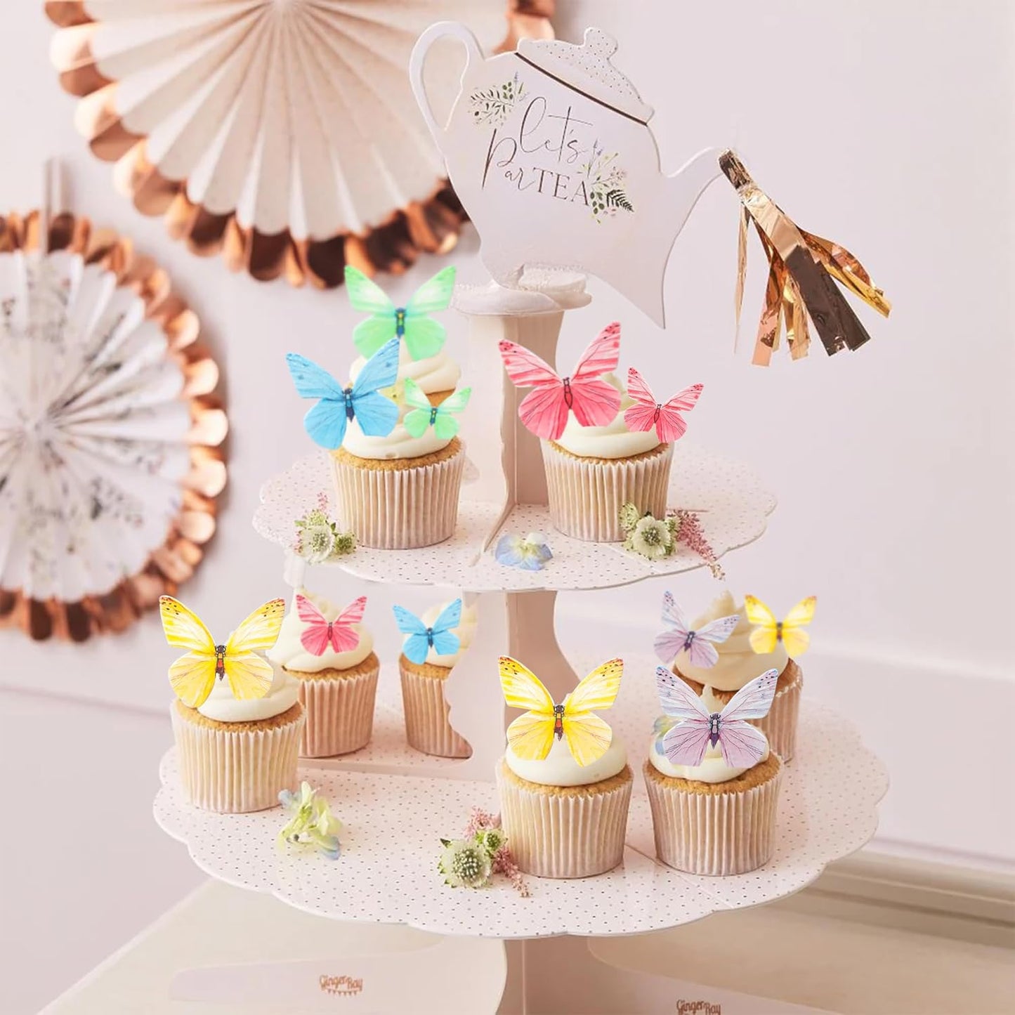 Ephlyn 72Pcs Edible Butterfly Cupcake Toppers Mixed Color Cake Picks Cute Butterfly Cake Decorations for Baby Shower theme Boys Girls Birthday Party Decorations Supplies Colorful