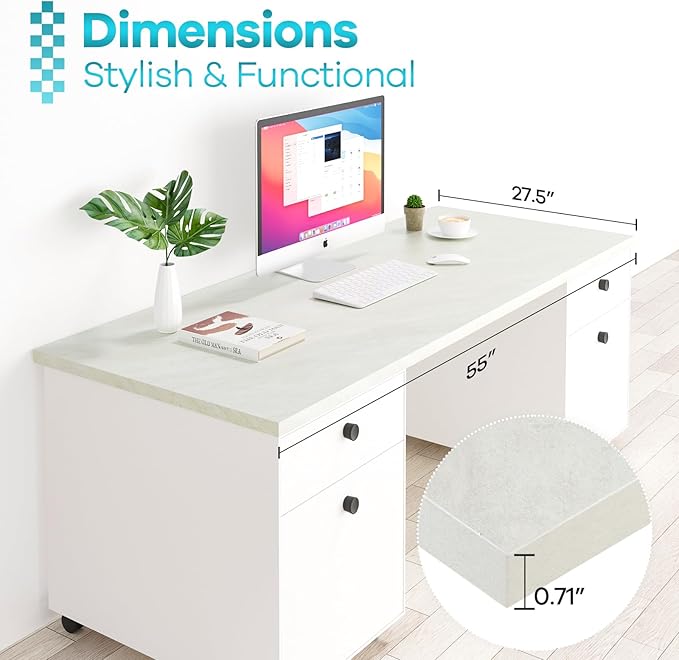 Kaboon Universal Tabletop 55"x27.5", Solid One-Piece Melamine Table Top, Double Desk L-Desk DIY, Home and Office Countertop,Sea Salt/White