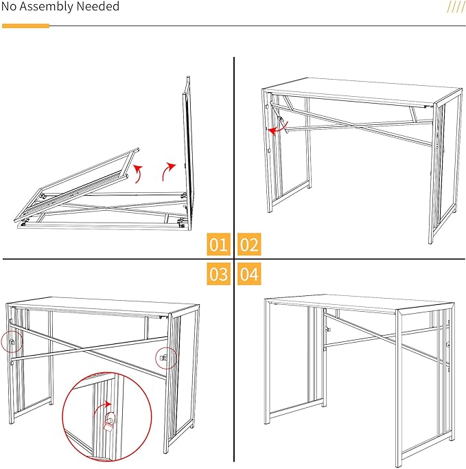 Folding Computer Desk 40 inch Writing Gaming Computer Camping Desk, No Assembly Required Home Office Table, White Marble