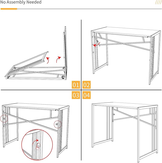 40 inch Folding Desk, Writing Gaming Computer Camping Desk, No Assembly Required Home Office Table, Natural and White