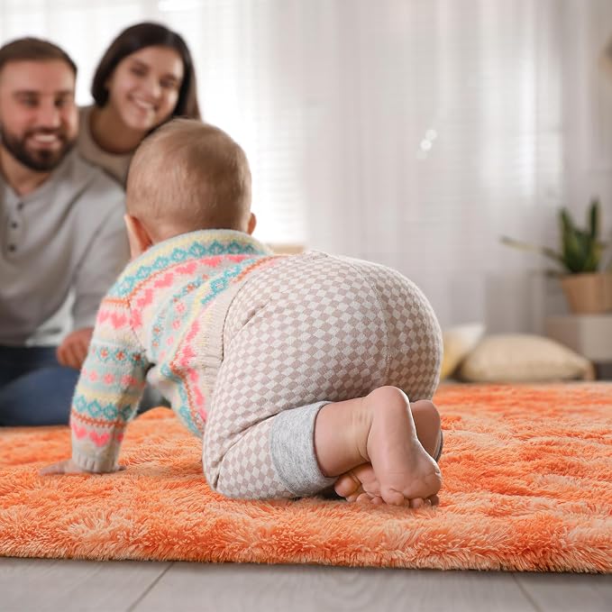 Goideal Fluffy Rug for Bedroom Living Room, 3x5 Orange Area Rugs, Faux Fur Shag - Image 5
