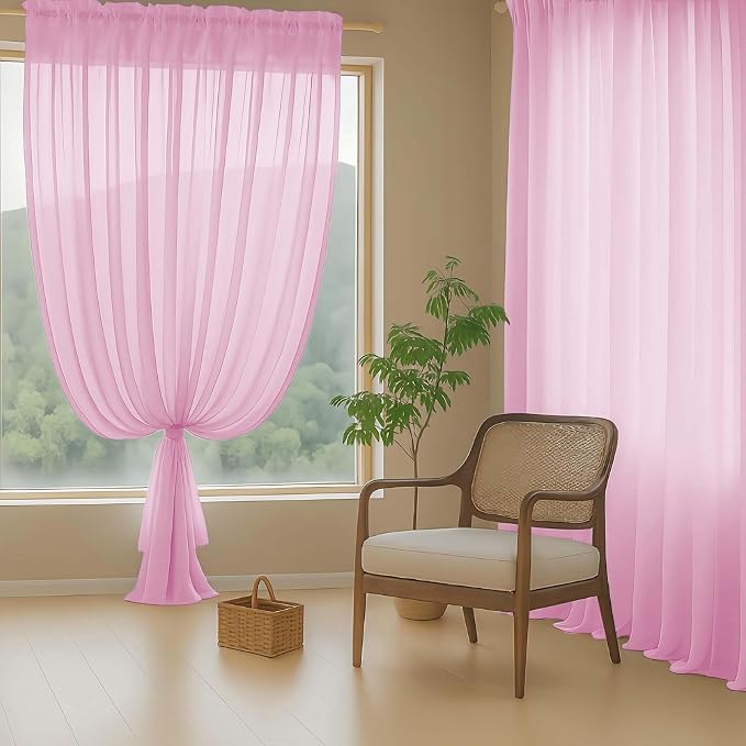 Light Pink Sheer Curtains for Window 72 inches Long 2 Panels Set, Soft Airy - Image 8