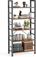 DUMOS 5 Tiers Bookshelf, Classical Modern Book Shelf, Tall Display Shelves in Living Room/Home/Office, Storage Organizer for CDs/Books/Movies, Rustic Brown