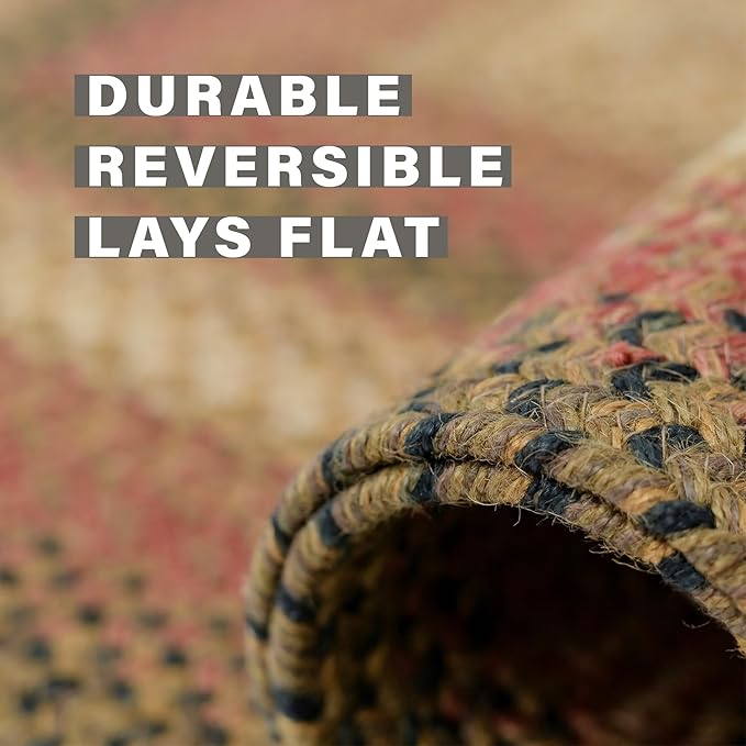 Russet Multi Color Jute Braided Area Rug, 4x6' Rectangle - Warm Country Decor, Perfect for Kitchens and Large Entryways - Durable, Reversible and Easy to Clean
